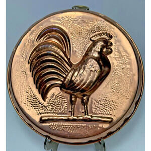 Vtg Hammered Brass Tin Lined Rooster Country Cottage Wall Hanging Decor